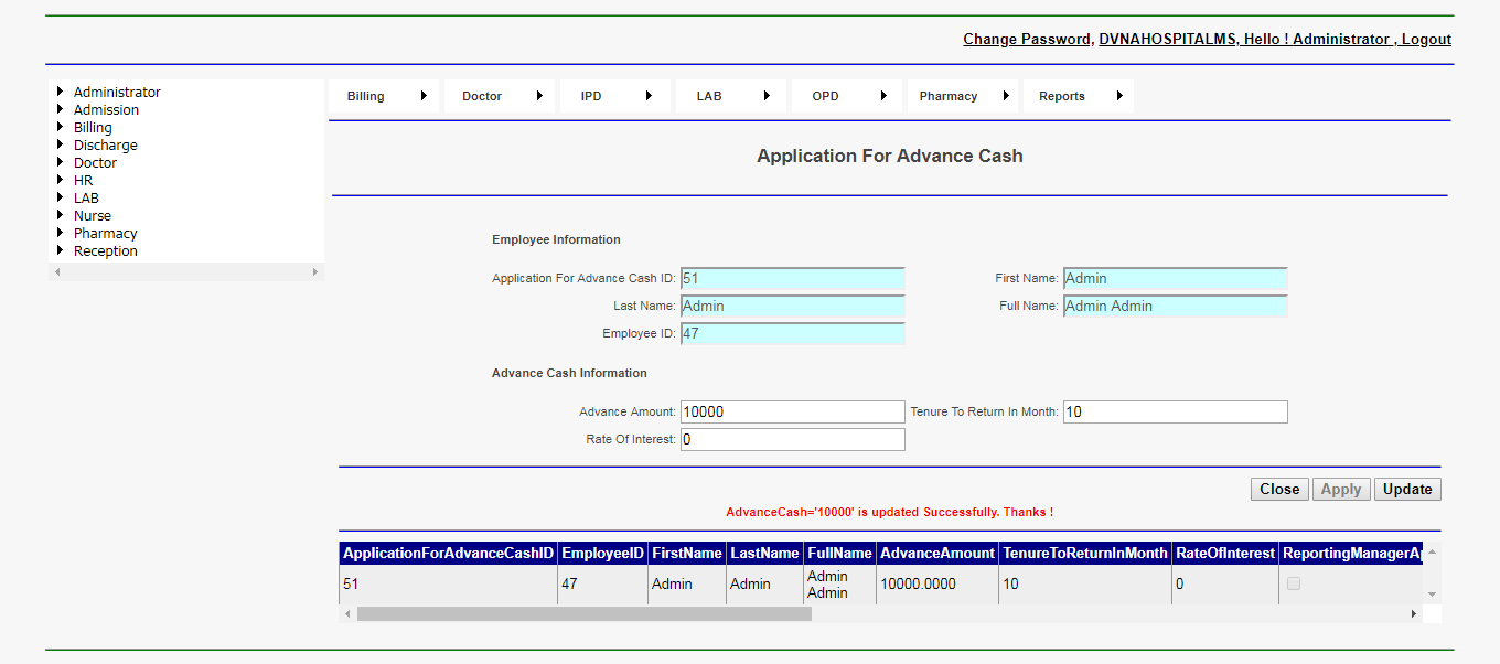 DVNAPMS Application For Advance Cash Page