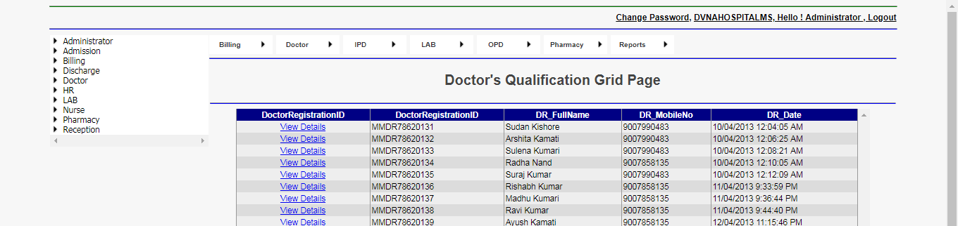 DVNAPMS Doctor Qualification Grid Page