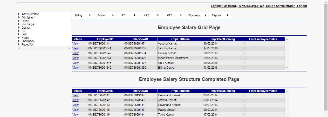 DVNAPMS Employee Salary Grid Page