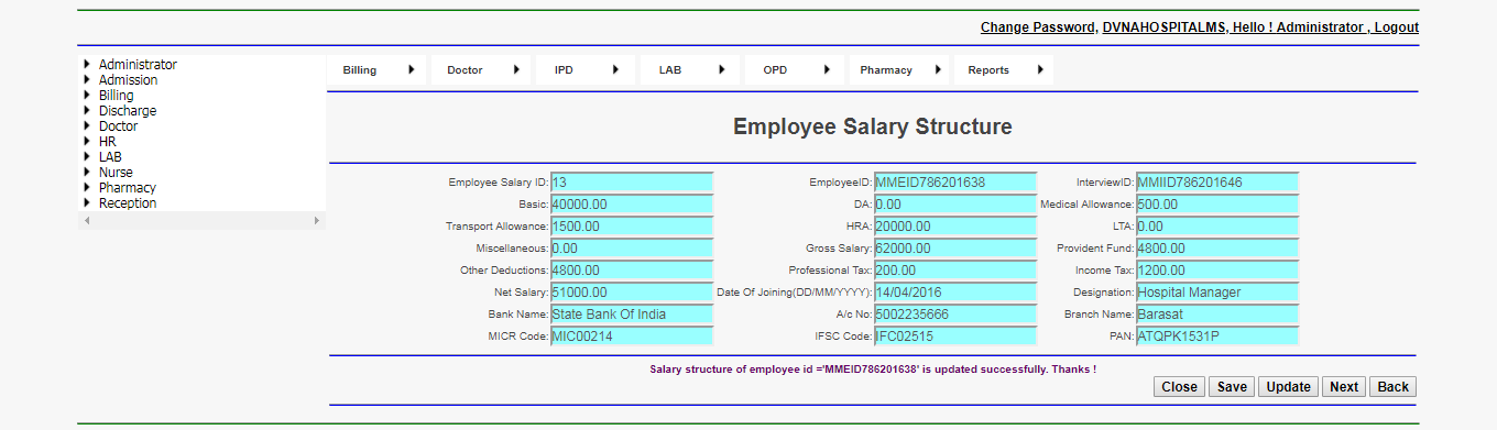 DVNAPMS Employee Salary Structure Page