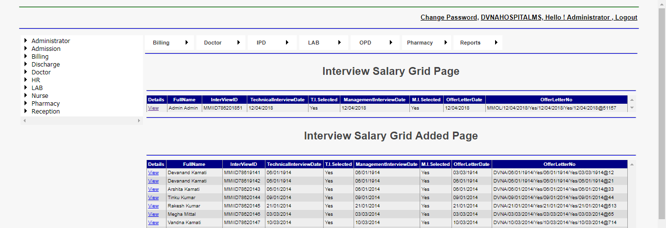DVNAPMS Interview Salary Grid Page