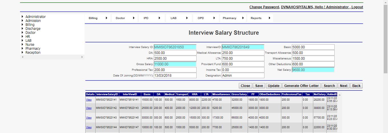 DVNAPMS Interview Salary Structure Page