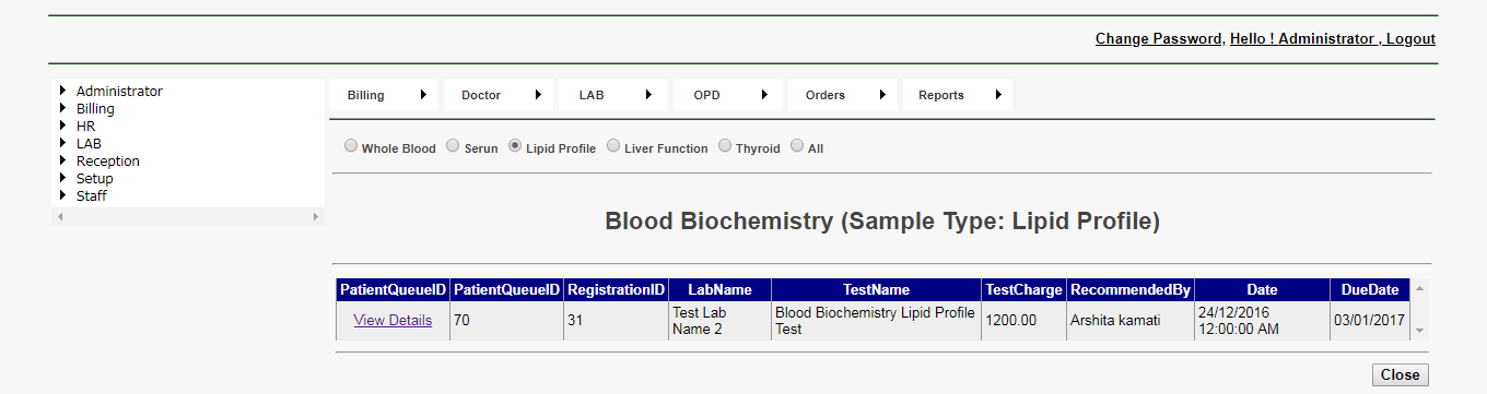 DVNAPMS Blood Biochemistry Lipid Profile Grid Page