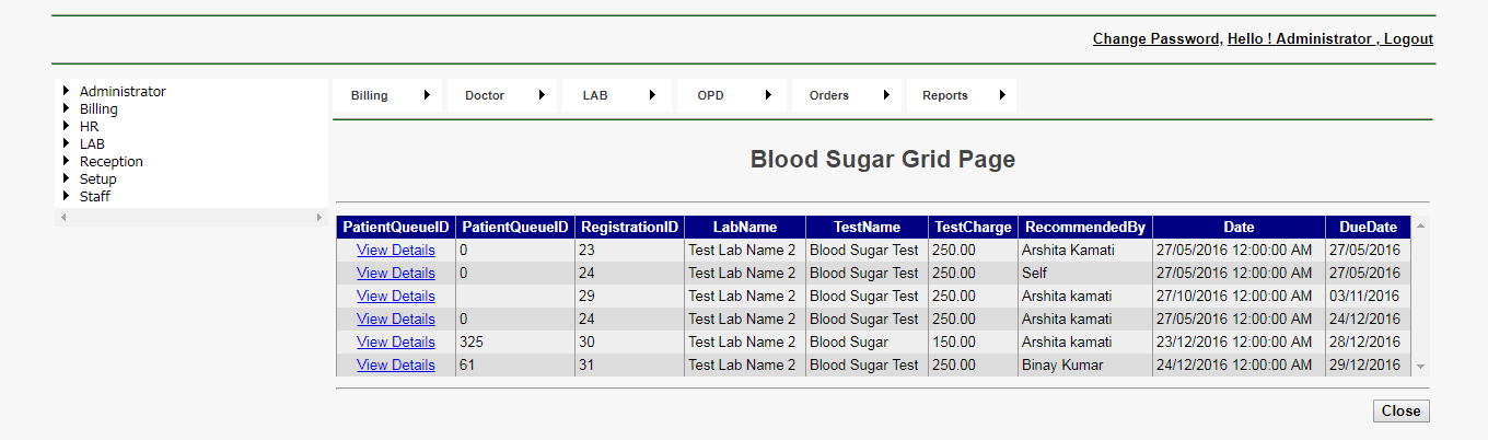 DVNAPMS Blood Sugar Grid Page