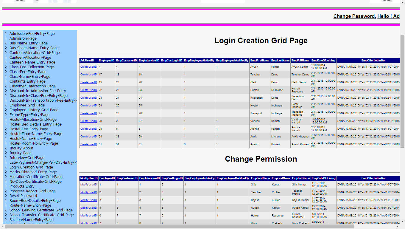 Login Creation Grid Page