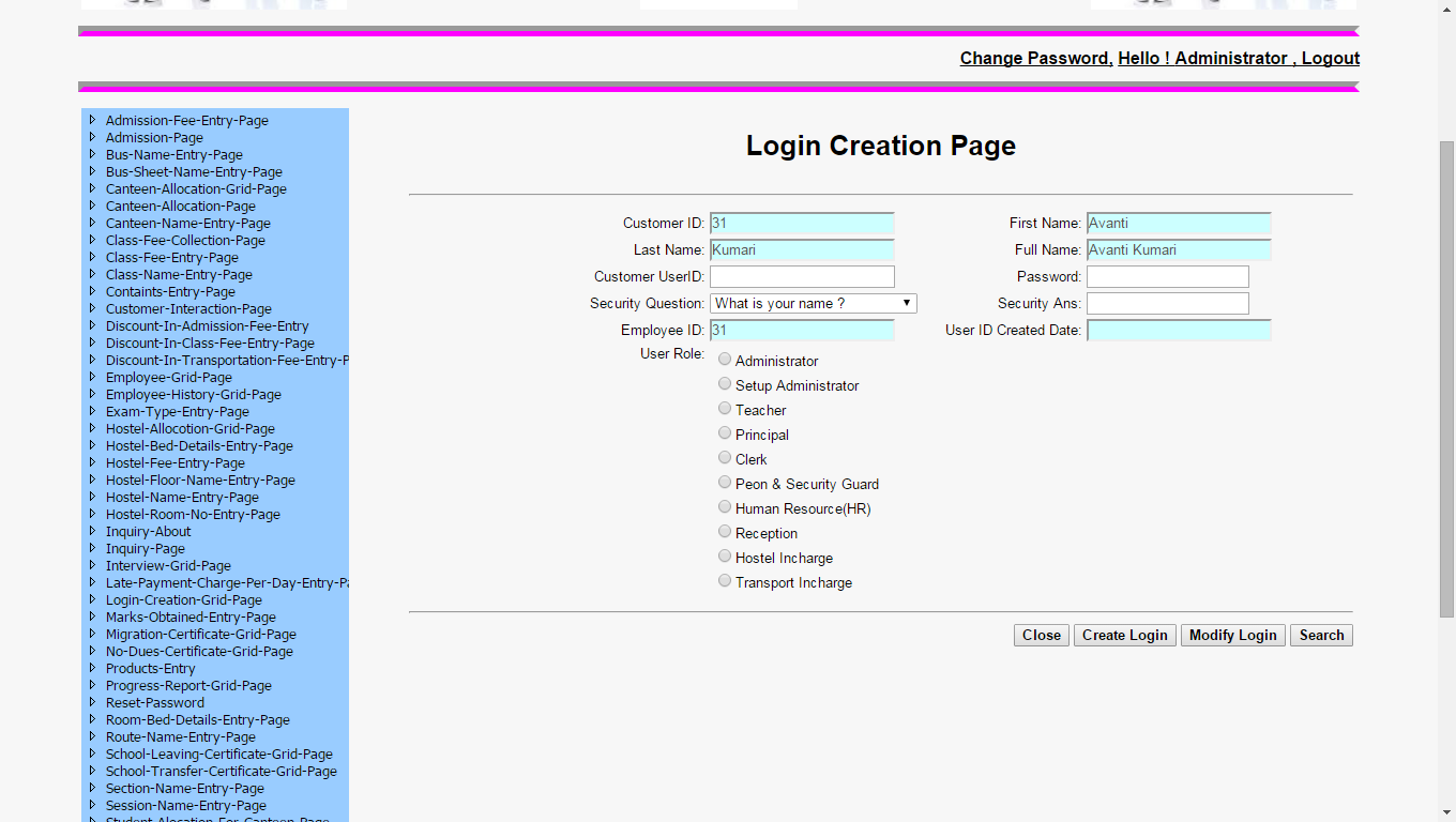 Login Creation Page