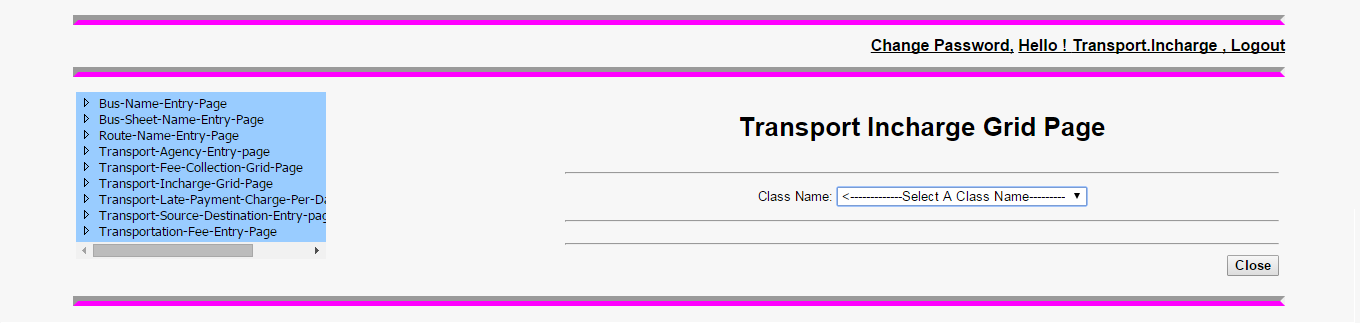Transport Incharge Grid Page