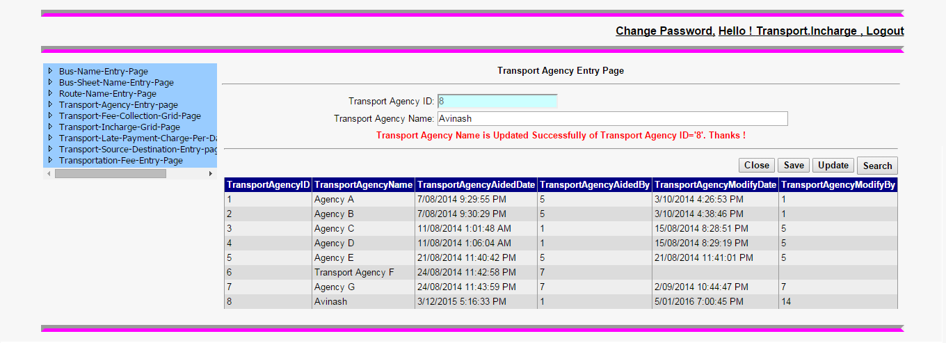 Transport Agency Entry Page