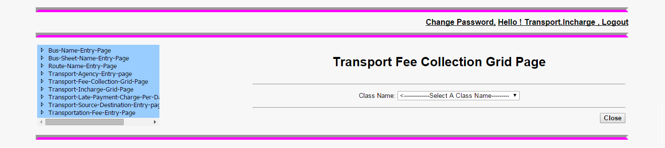 Transport Fee Collection Grid Page