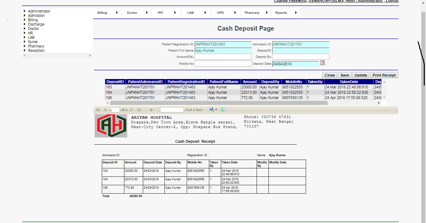 DVNAPMS 2016 Cash Deposit Page