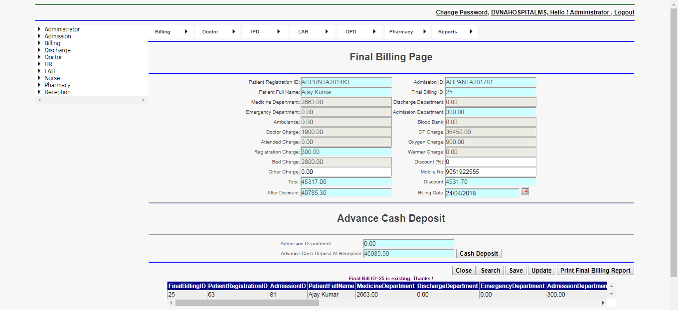 DVNAPMS 2016 Final Billing Page