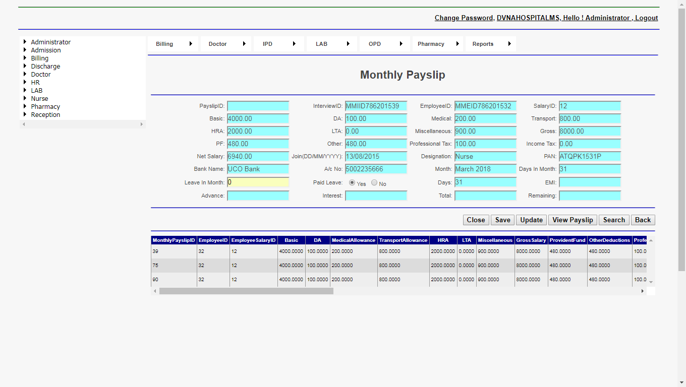 Monthly Payslip Page