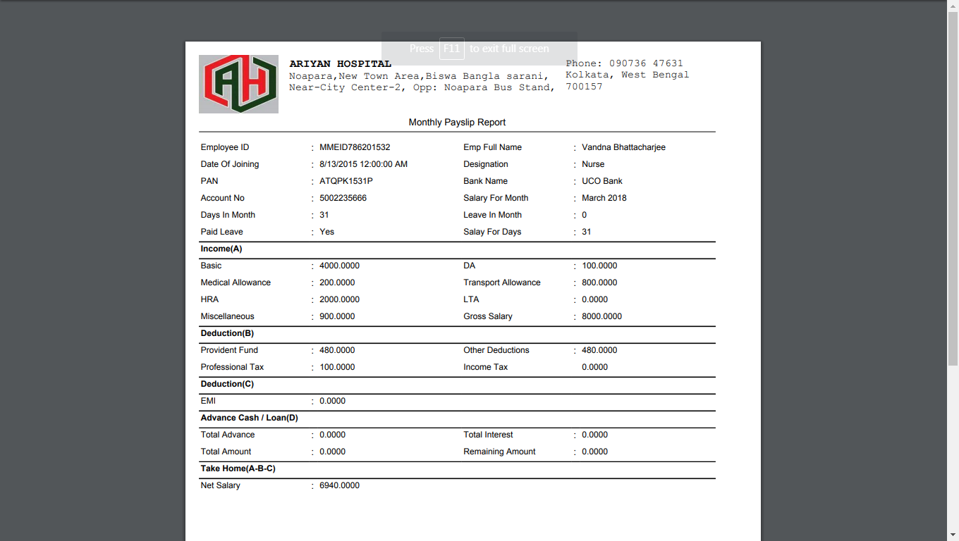 Monthly Payslip Page Save
