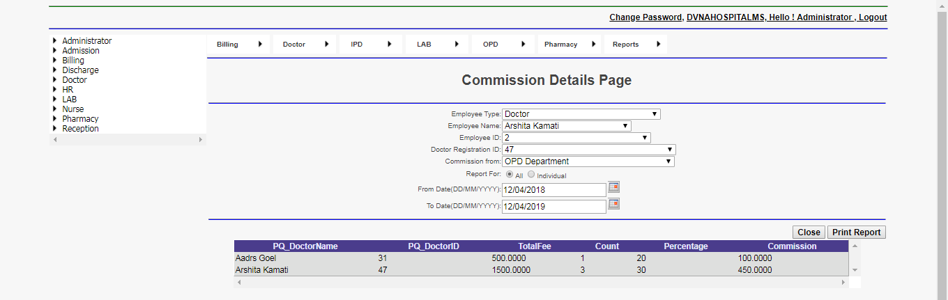 DVNAPMS Commission Details Page