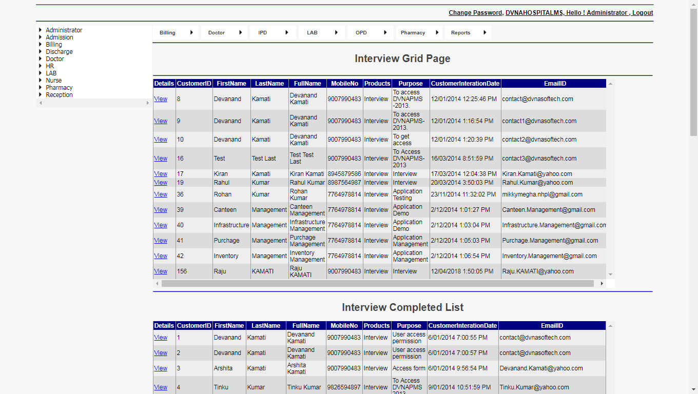 DVNAPMS Interview Grid Page