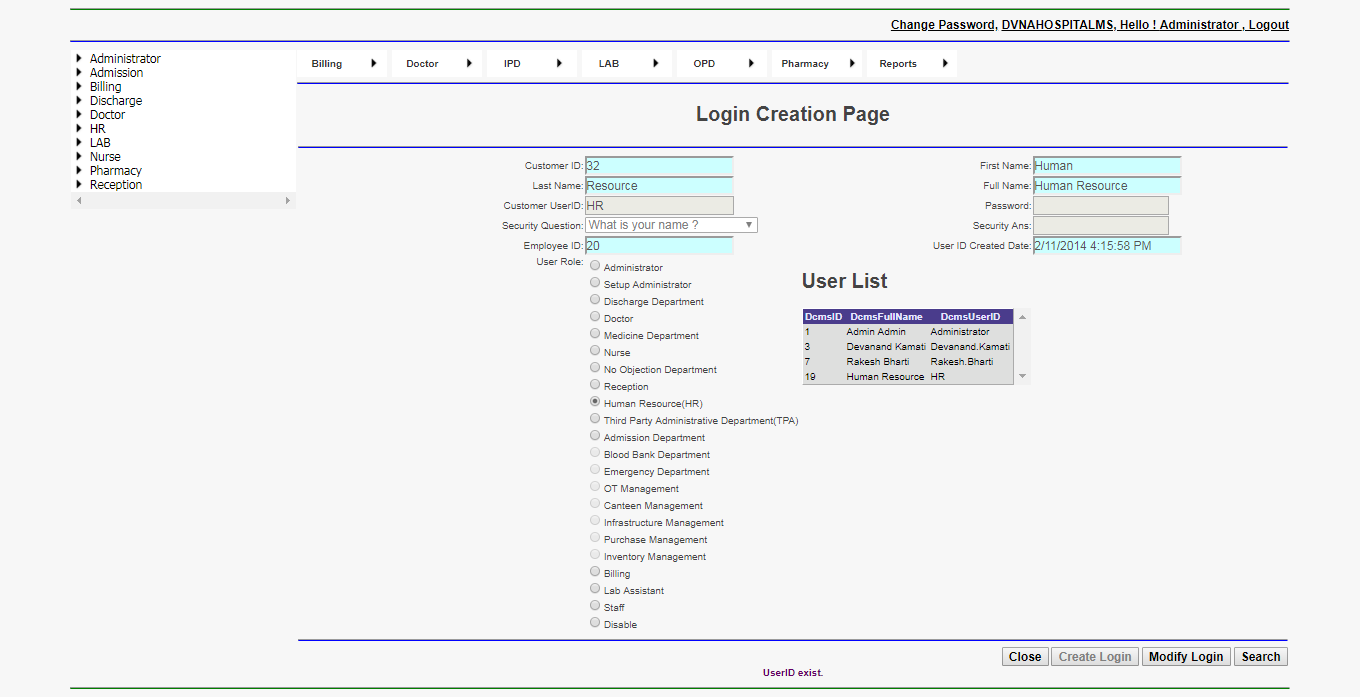 DVNAPMS Login Creation Page