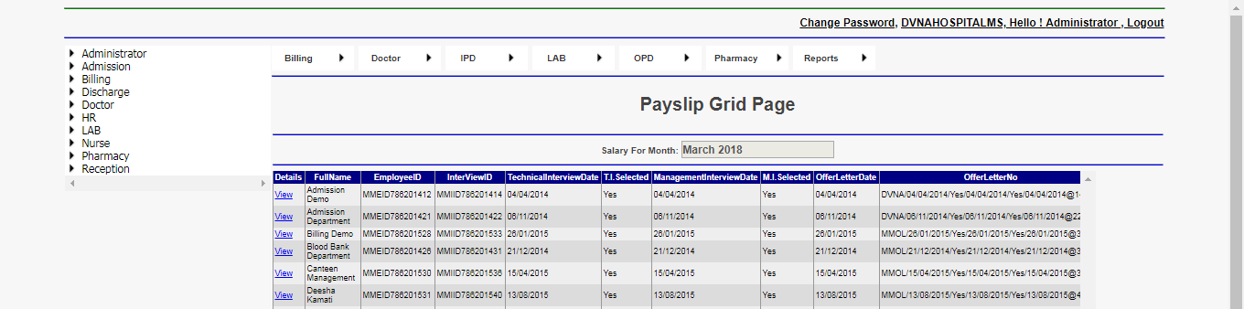 DVNAPMS Payslip Grid Page