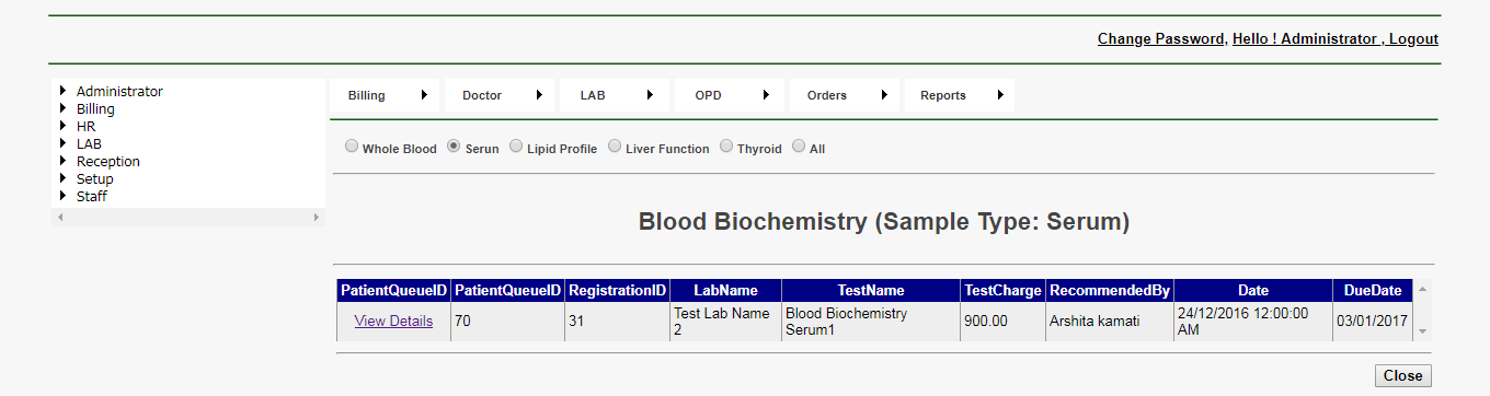 DVNAPMS Blood Biochemistry Serum Grid Page