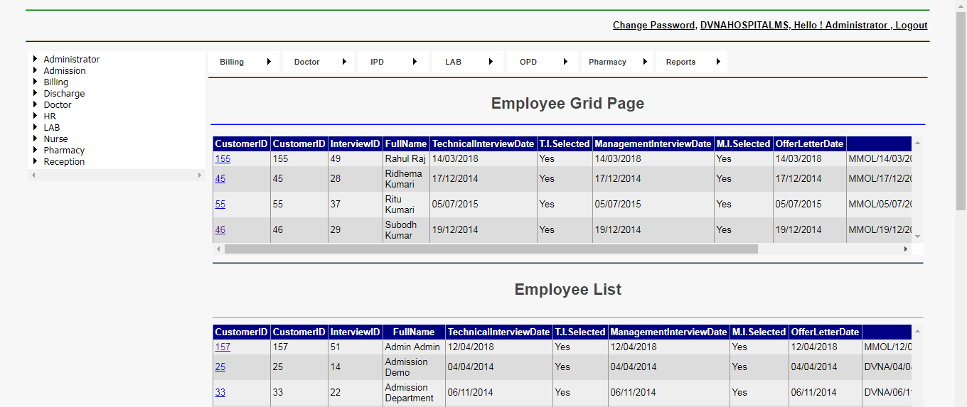 DVNAPMS Employee Grid Page