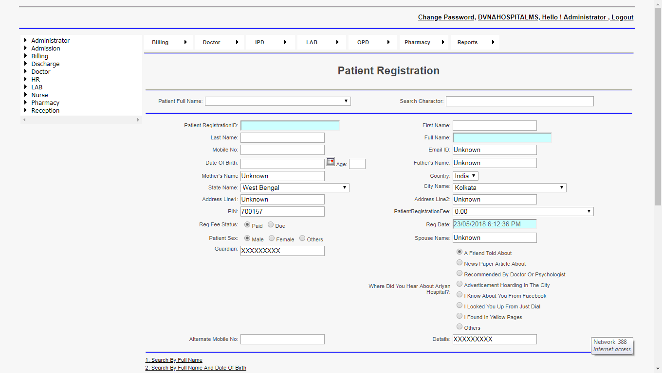 DVNAPMS Customer Interaction Page