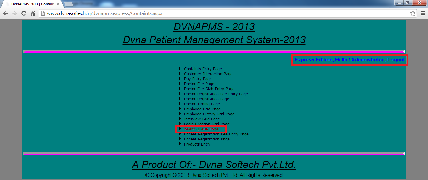 DVNAPMSEXPRESS-2013 | DVNA Patient Queue- Containts