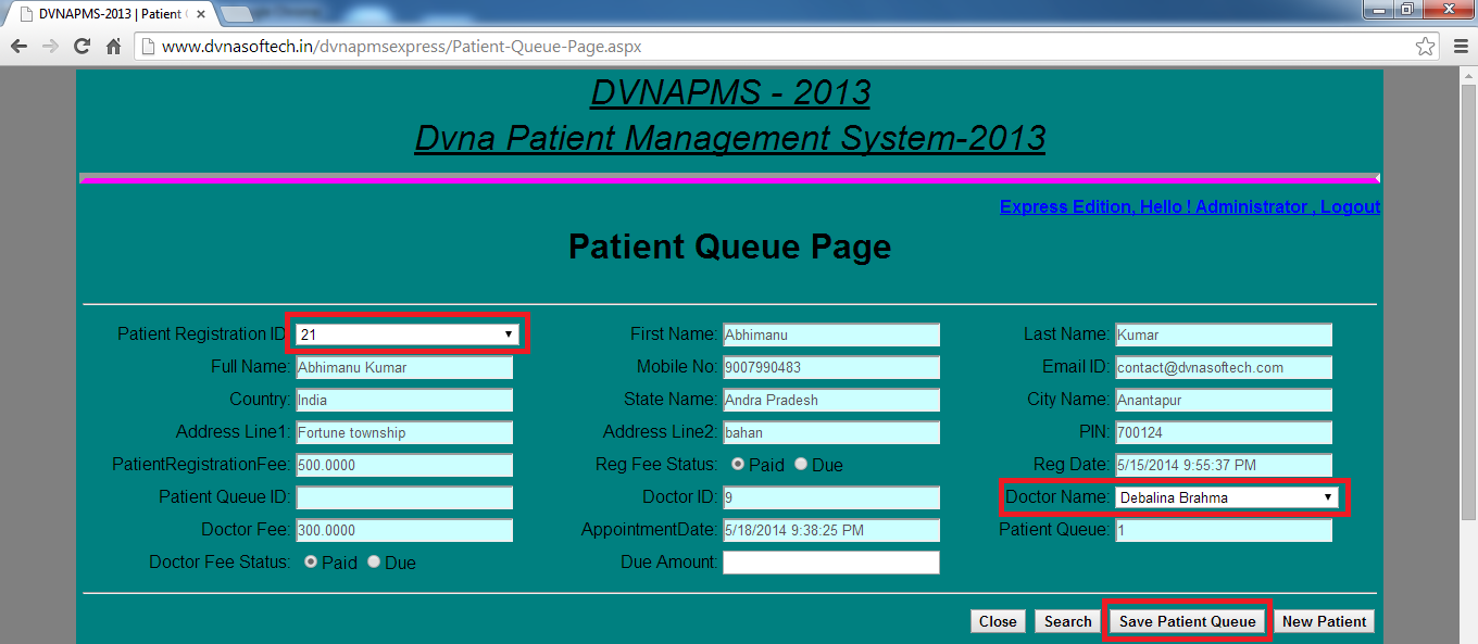 DVNAPMS-2013 | DVNA Patient Queue Instruction Last Name Page