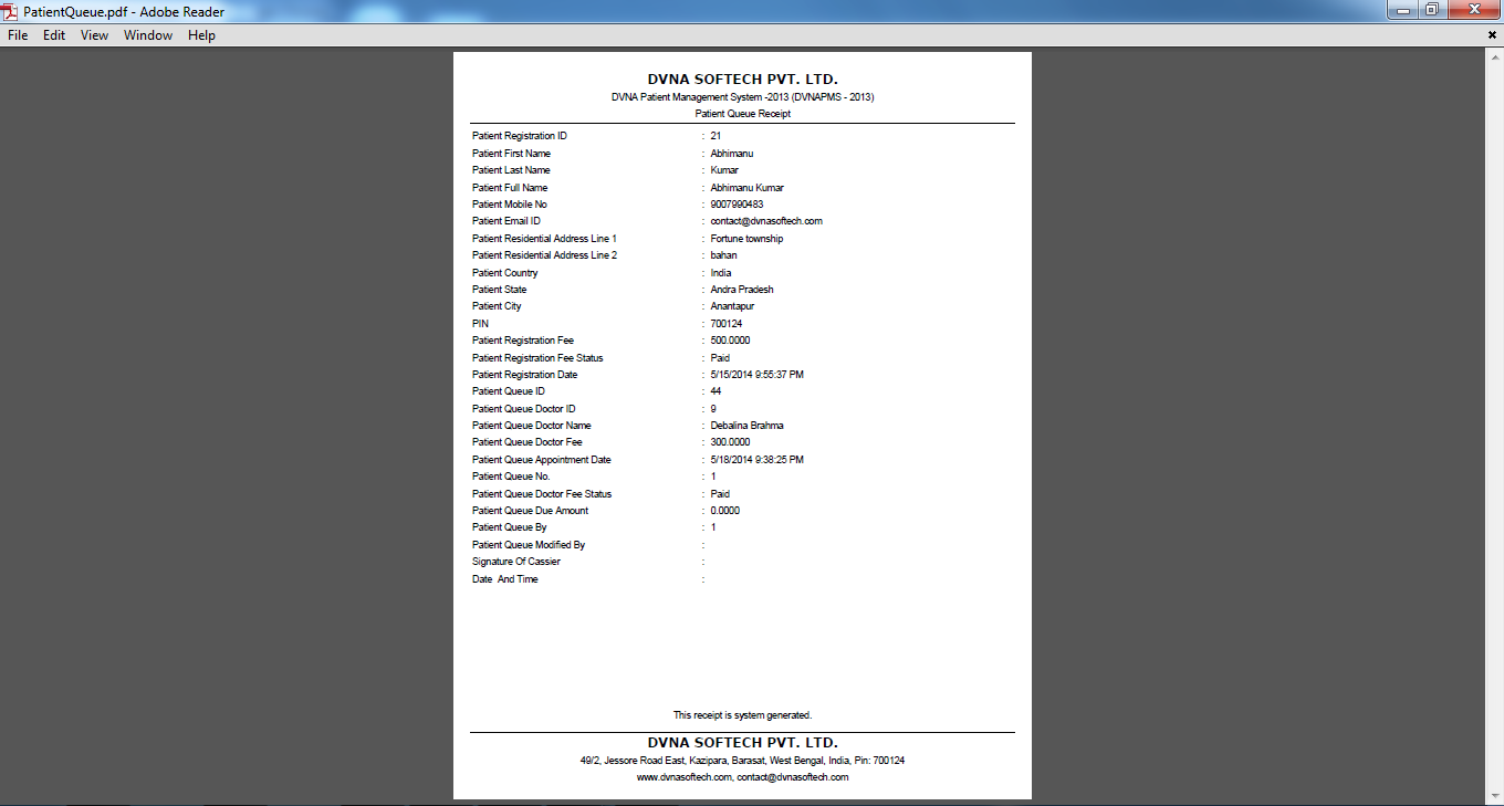 DVNAPMS-2013 | DVNA Patient Queue Instruction EmailID Page