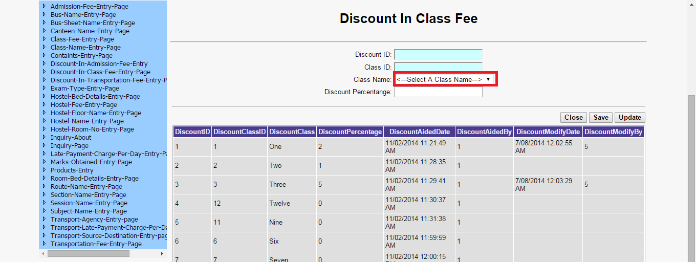 Discount In Class Fee | School Management System Software