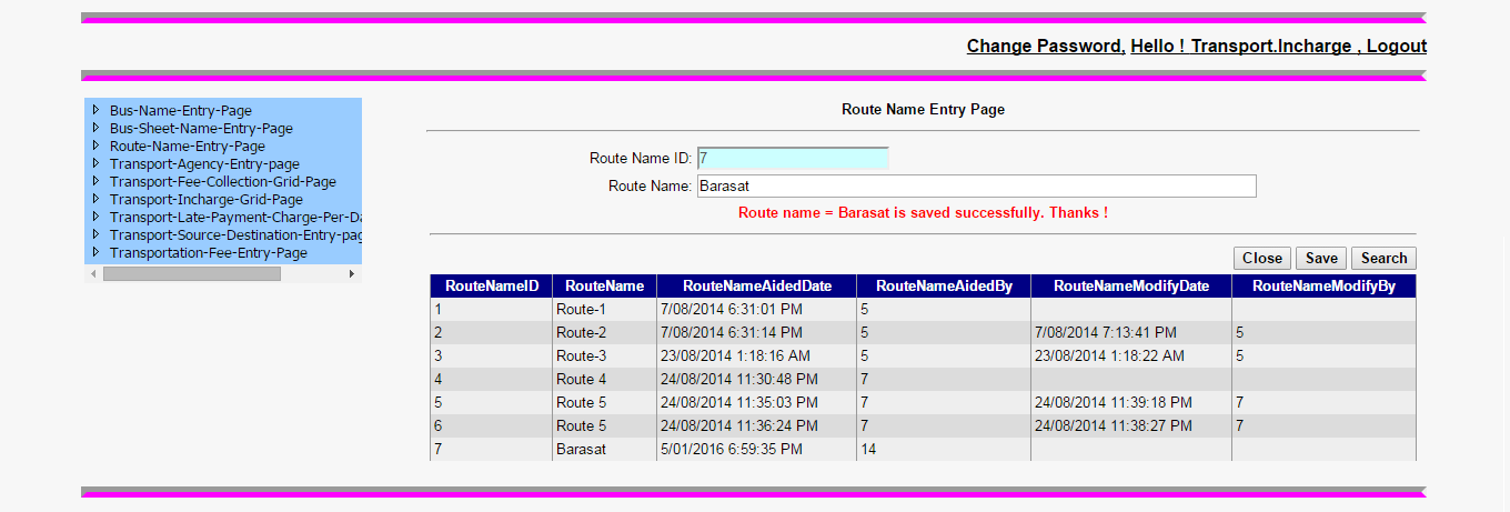 Route Name Entry Page