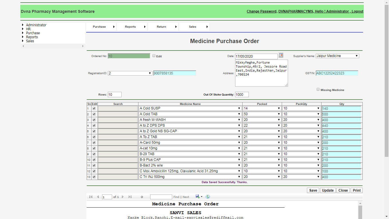 Medicine Purchase Order